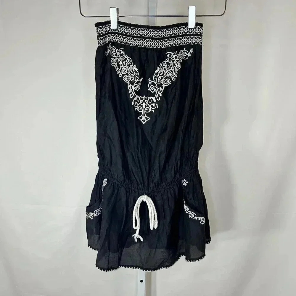 Picky Girl OS Bandeau Romper Classic Black Beige Embroidered Elastic Comfort Cov